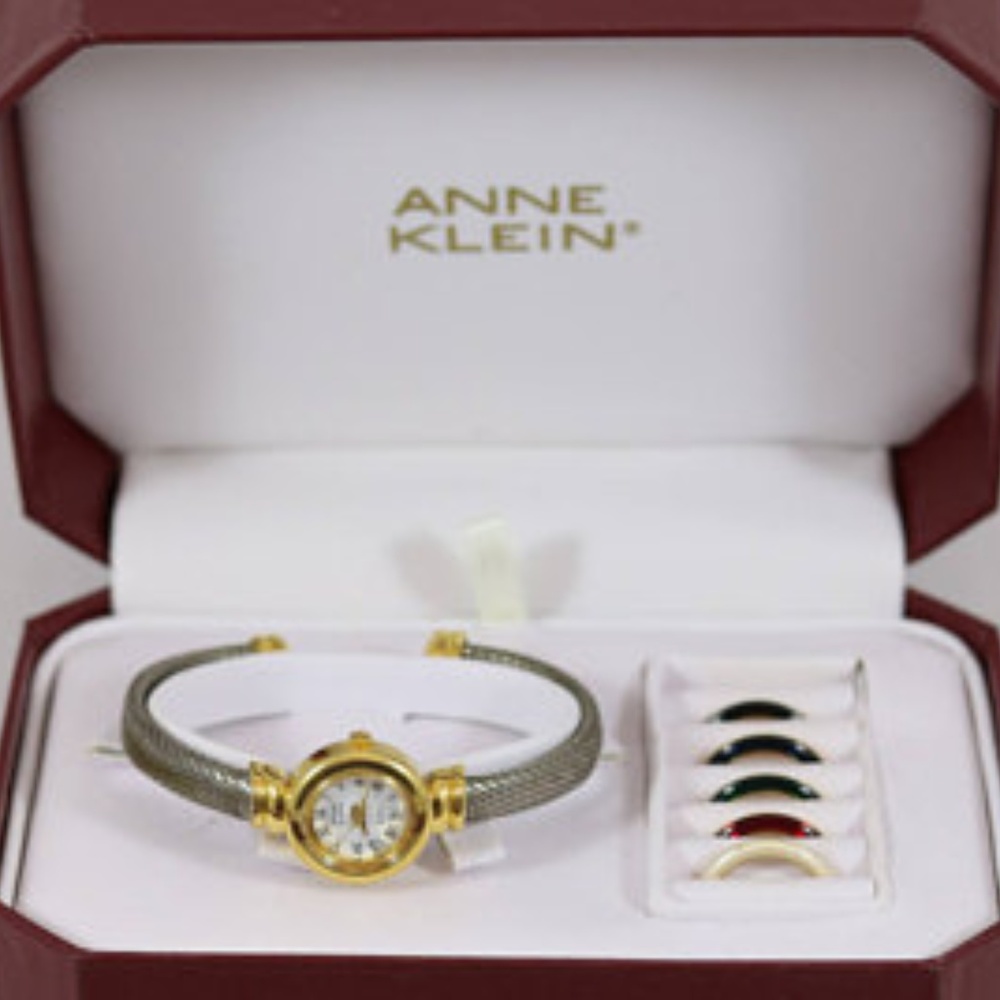Vintage ANNE KLEIN Two Tone Bangle Watch w/ Bezels - Picture 3 of 7